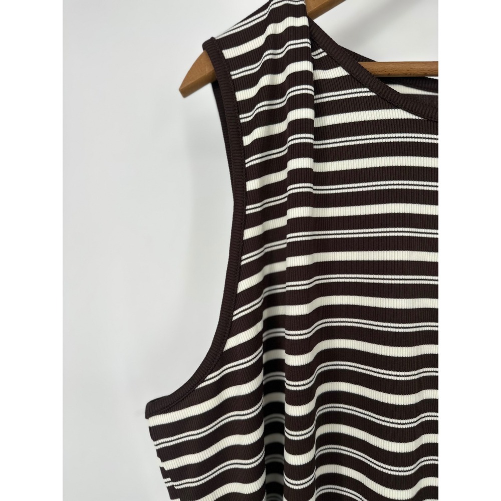 Covington Tank Top Women 20-22W Brown Striped Ribbed Stretch Casual Preppy Earth - Picture 2 of 7
